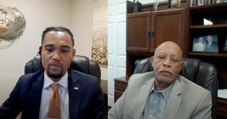 Isaiah Johnson, a Camden sales manager, interviews Josh Allen, the first African American president of the Texas Apartment Association