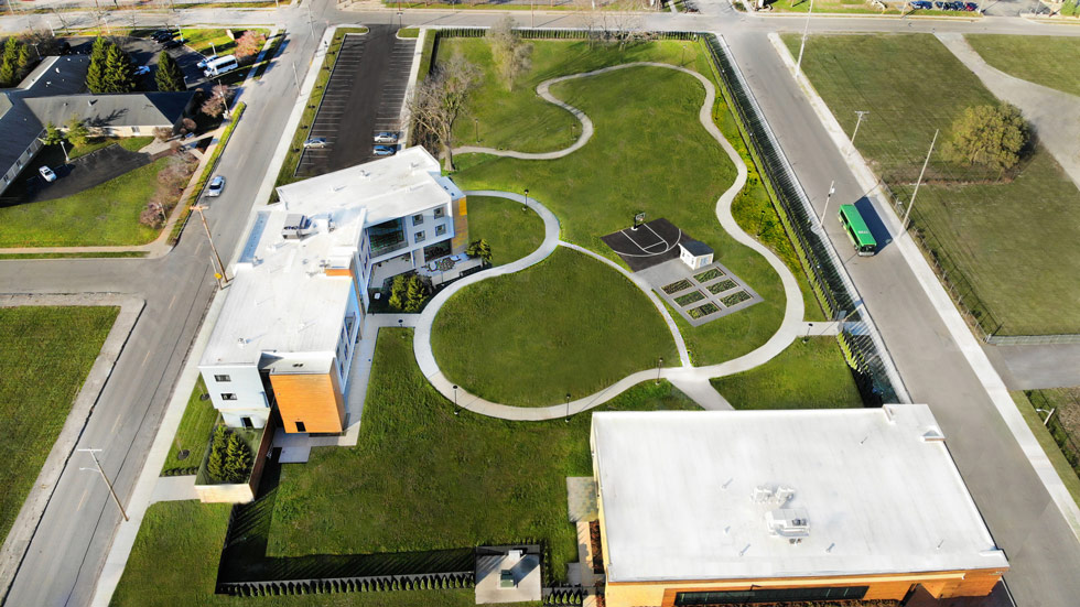 Aerial shot of the One Fifteen campus