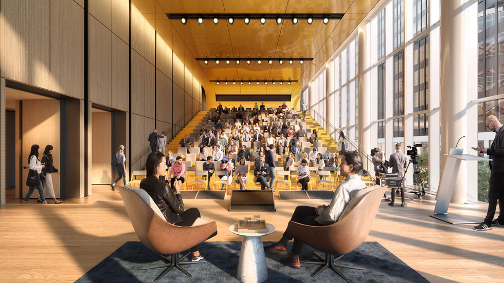 PENN 2 will offer flexible tenant spaces for working or socializing and private events, including a 280- person town hall.