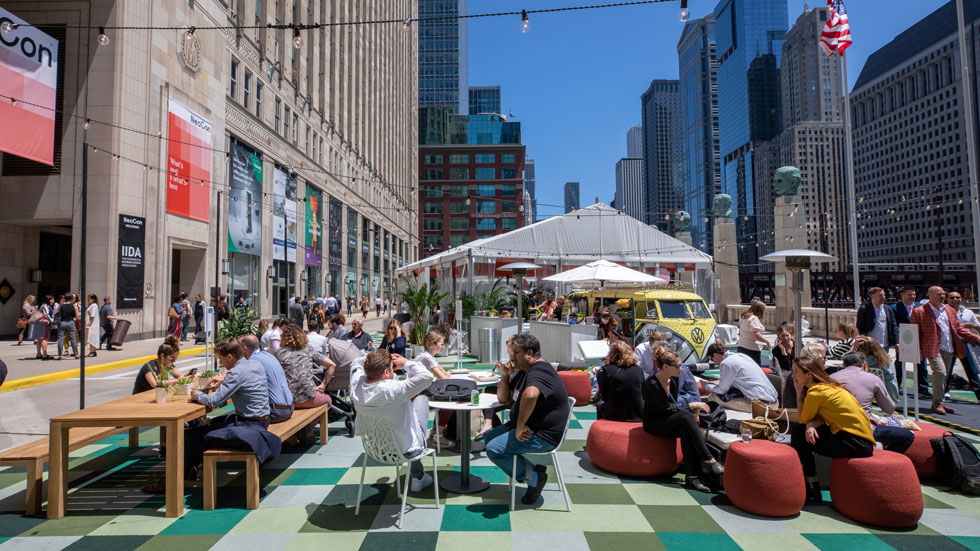 People outside eating in Chicago