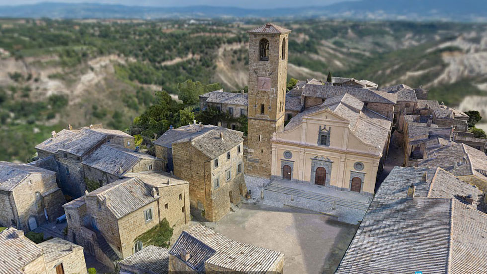 The fragile landscape of the historic village  of Civita di Bagnoregio in Italy can be explored with CyArk's virtual tour.  Image courtesy of CyArk