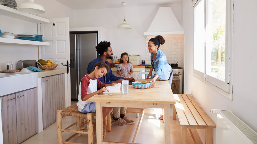 A Family eating in their kitchen