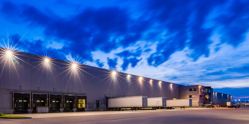 Industrial building at dusk