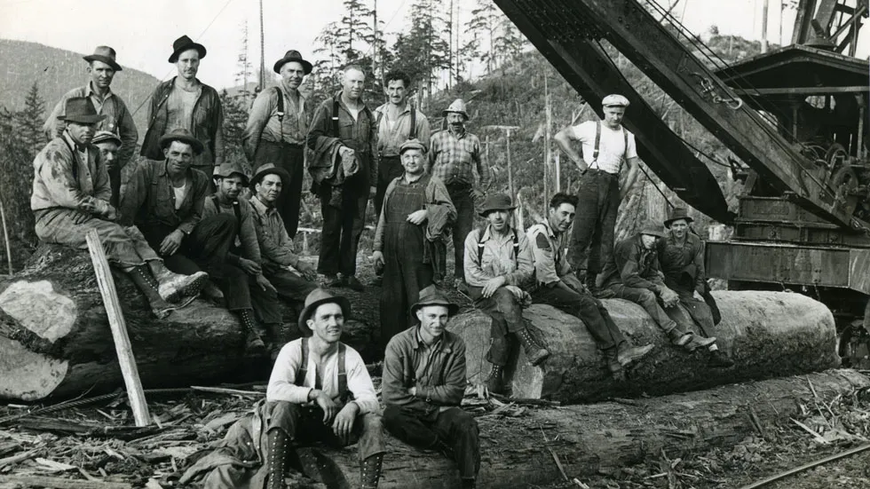 Logging crew at the end of a shift, November 1944.