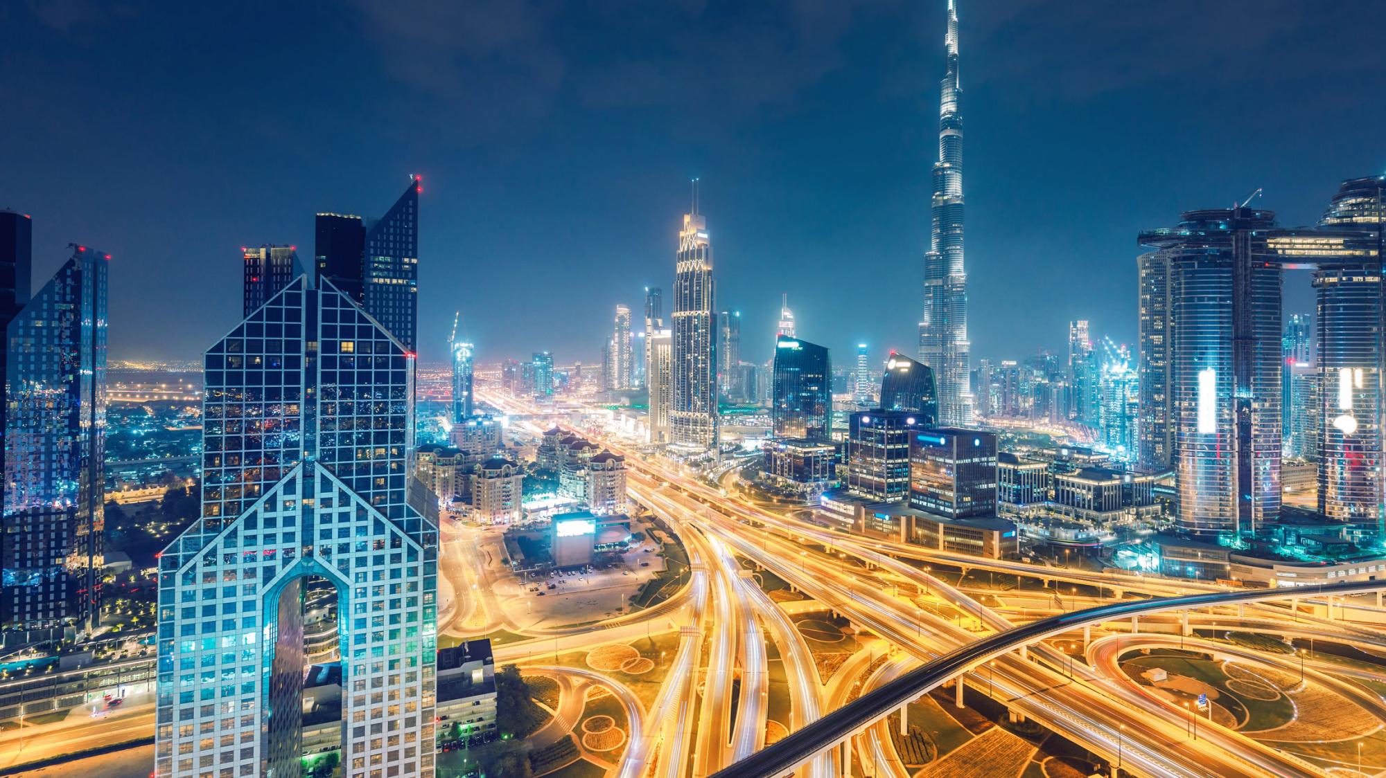 Nightscape with traffic lit up