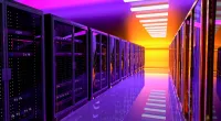 Colorful photo of the inside of a server farm