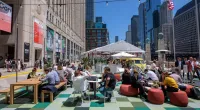 People outside eating in Chicago