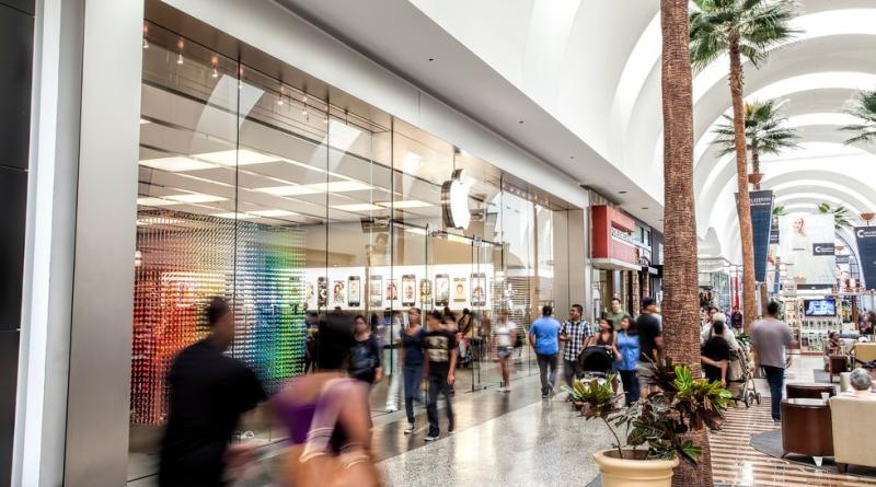 Shoppers inside a large regional mall