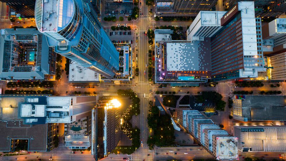 City buildings shot from above