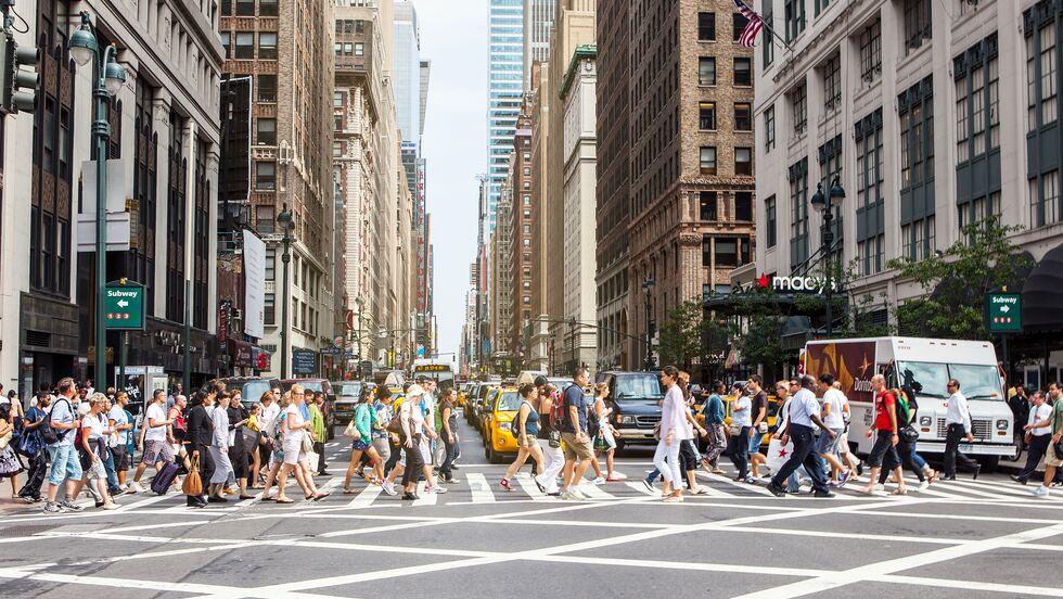 Stock photo of crowded street in New York City