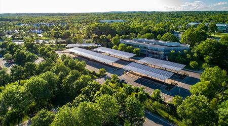 Rooftop of a building surrounded by trees