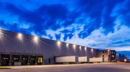Industrial building at dusk
