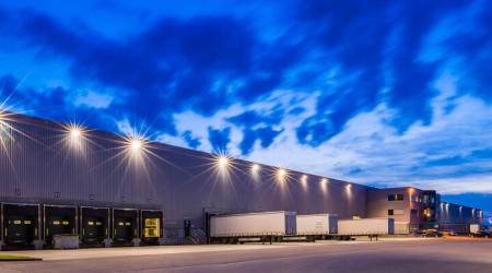 Industrial building at dusk