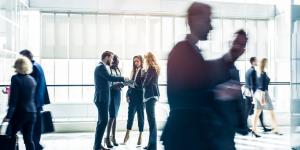 Stock photo of busy office walkway